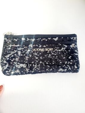 Victoria's Secret Black Sequin Zip Clutch